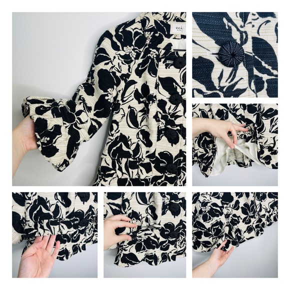 ECI New York - Floral Ruffled Linen Blazer Jacket 6 - Picture 6 of 10